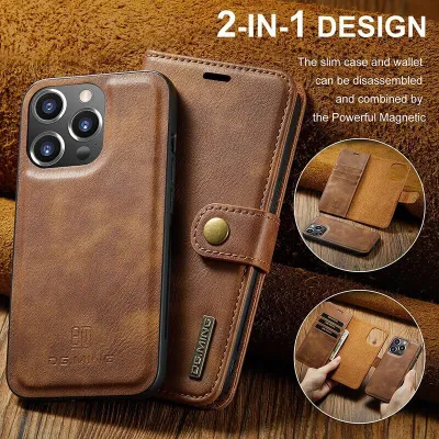 iPhone 16 Pro Max All Model Leather Flip Magnetic Phone Case 2 in 1